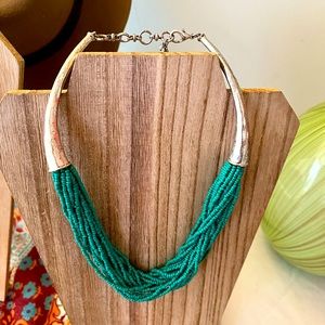 Turquoise brush silver tone necklace